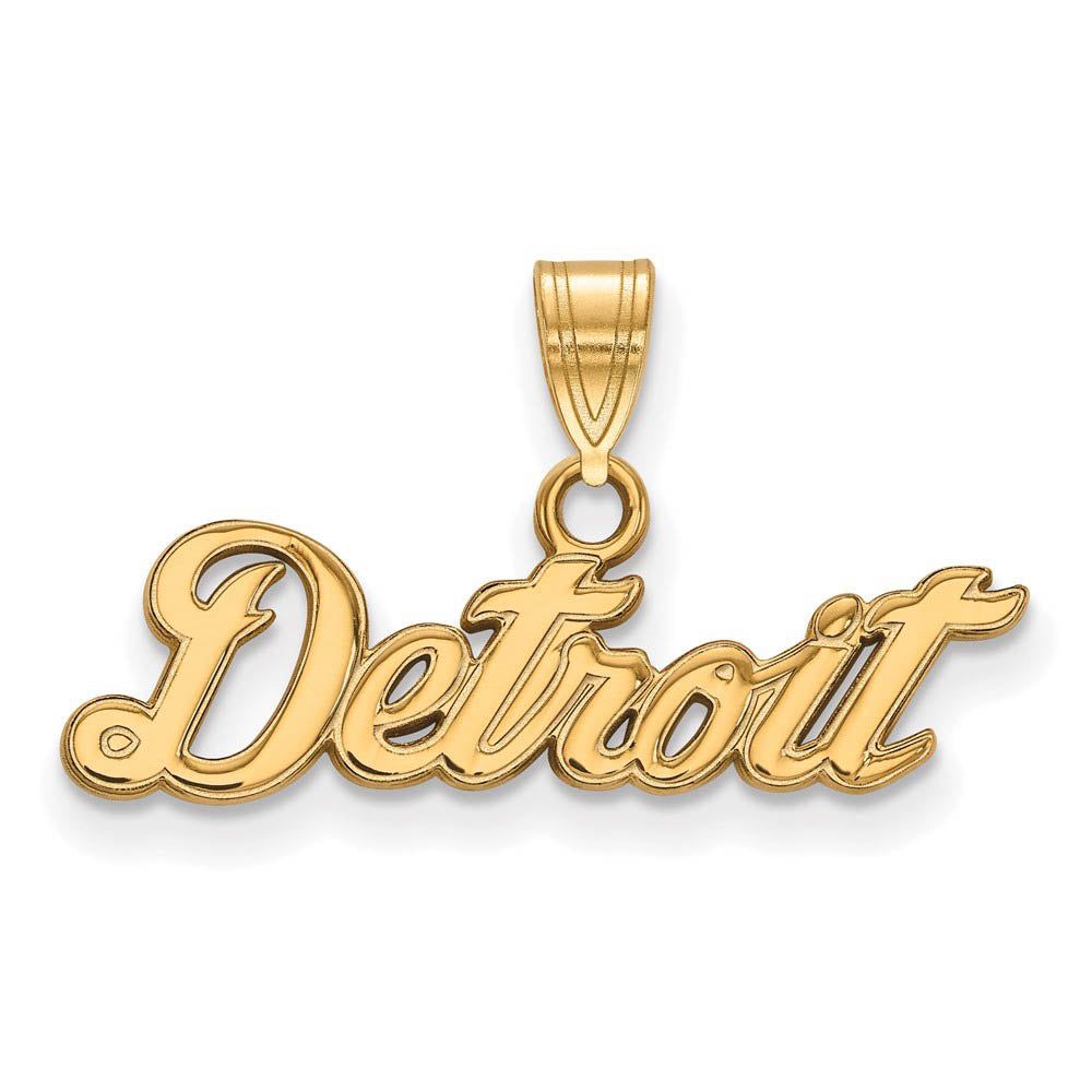 14K Gold Plated Silver MLB Detroit Tigers Small Script Pendant, Item P31957 by The Black Bow Jewelry Co.