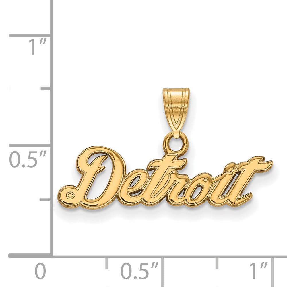 Alternate view of the 14K Gold Plated Silver MLB Detroit Tigers Small Script Pendant by The Black Bow Jewelry Co.