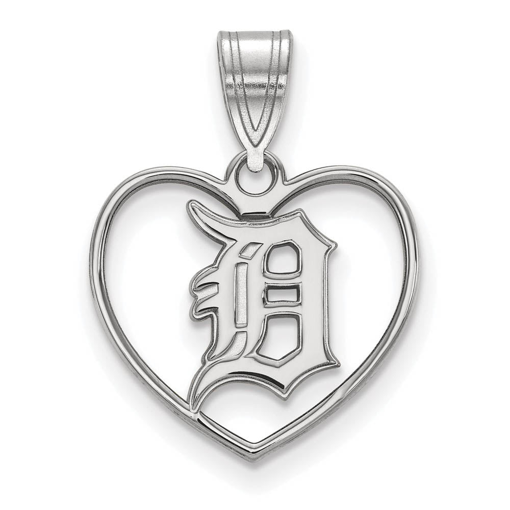 Sterling Silver MLB Detroit Tigers Medium Heart Pendant, Item P31964 by The Black Bow Jewelry Co.