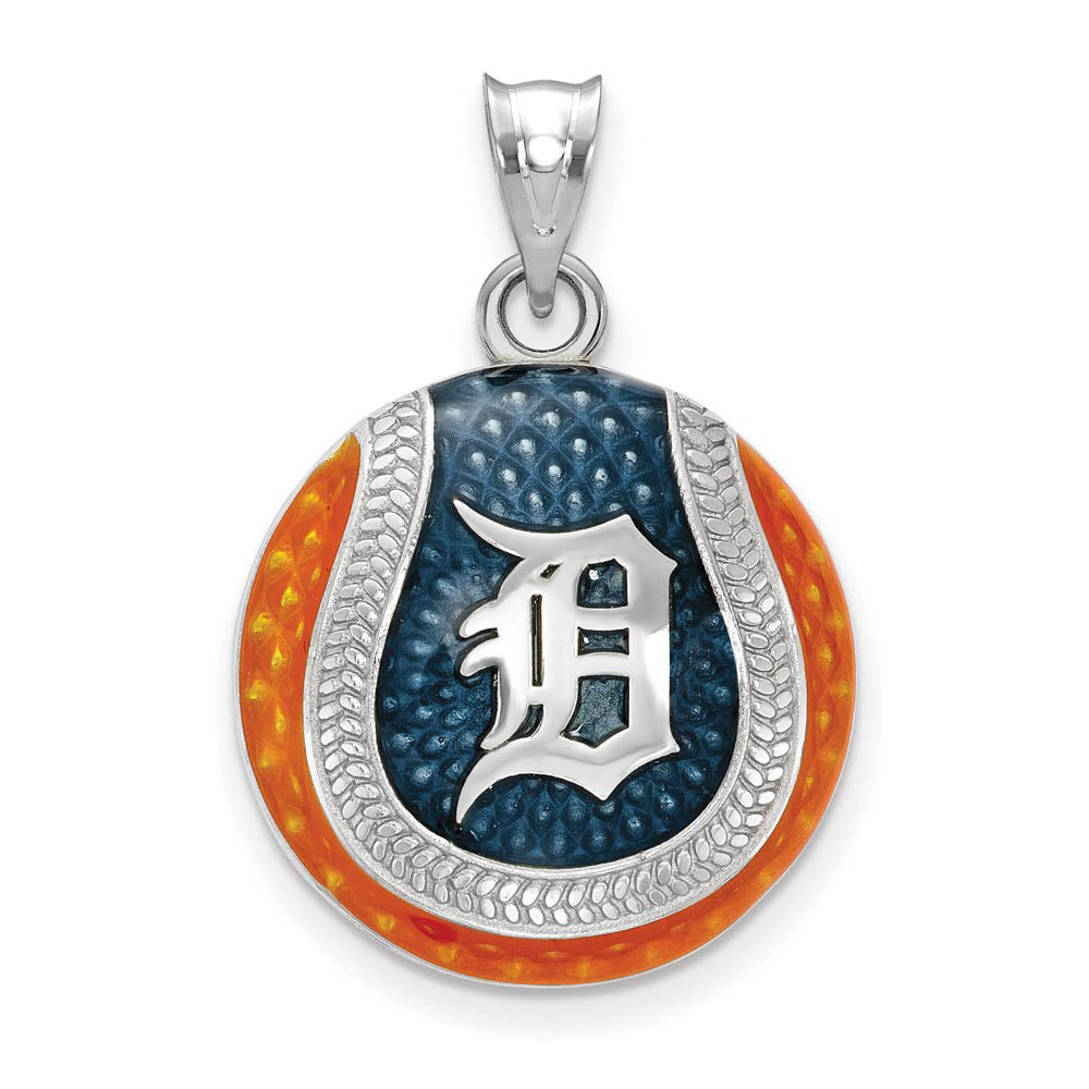 Sterling Silver MLB Detroit Tigers LG Enamel Baseball Pendant, Item P31982 by The Black Bow Jewelry Co.