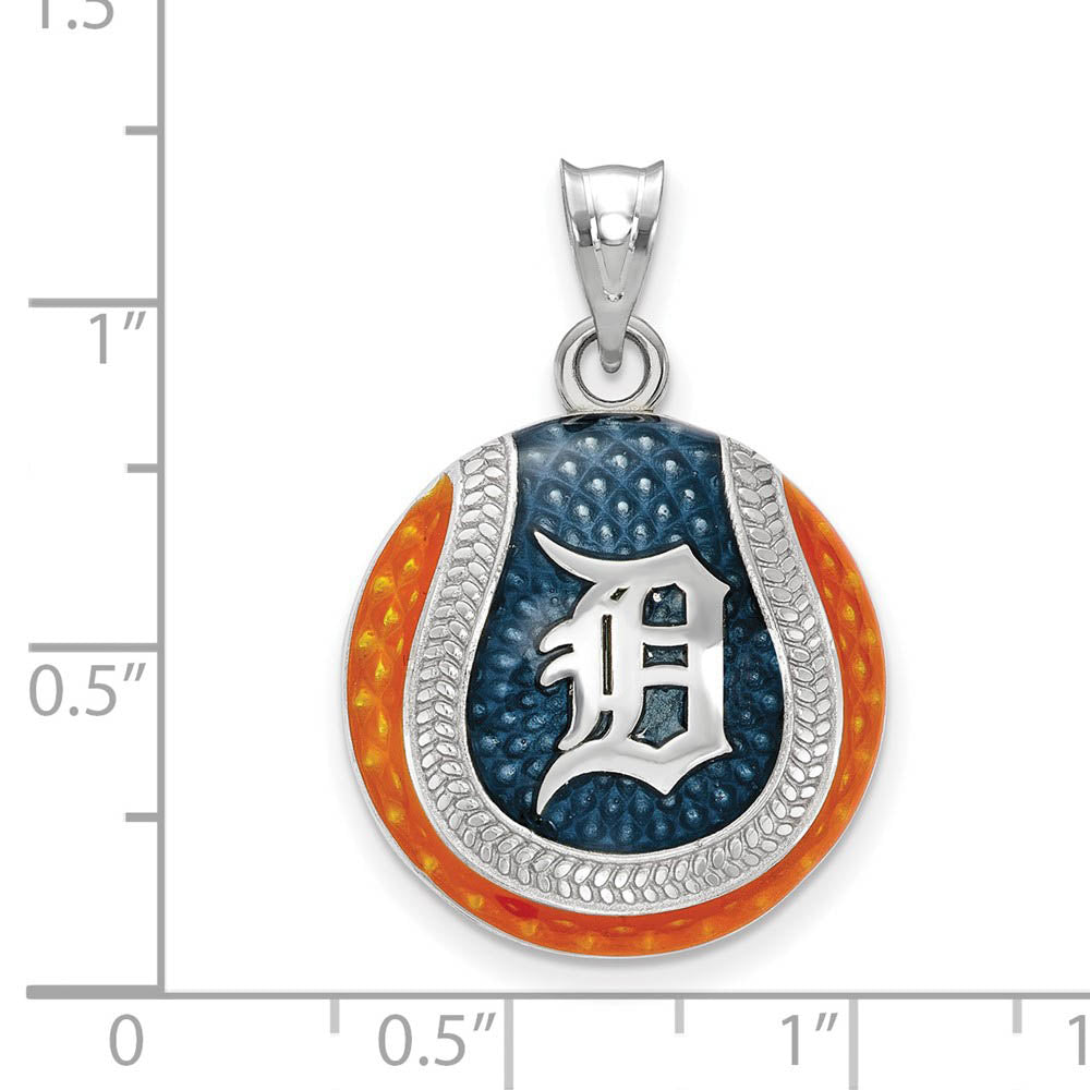 Alternate view of the Sterling Silver MLB Detroit Tigers LG Enamel Baseball Pendant by The Black Bow Jewelry Co.