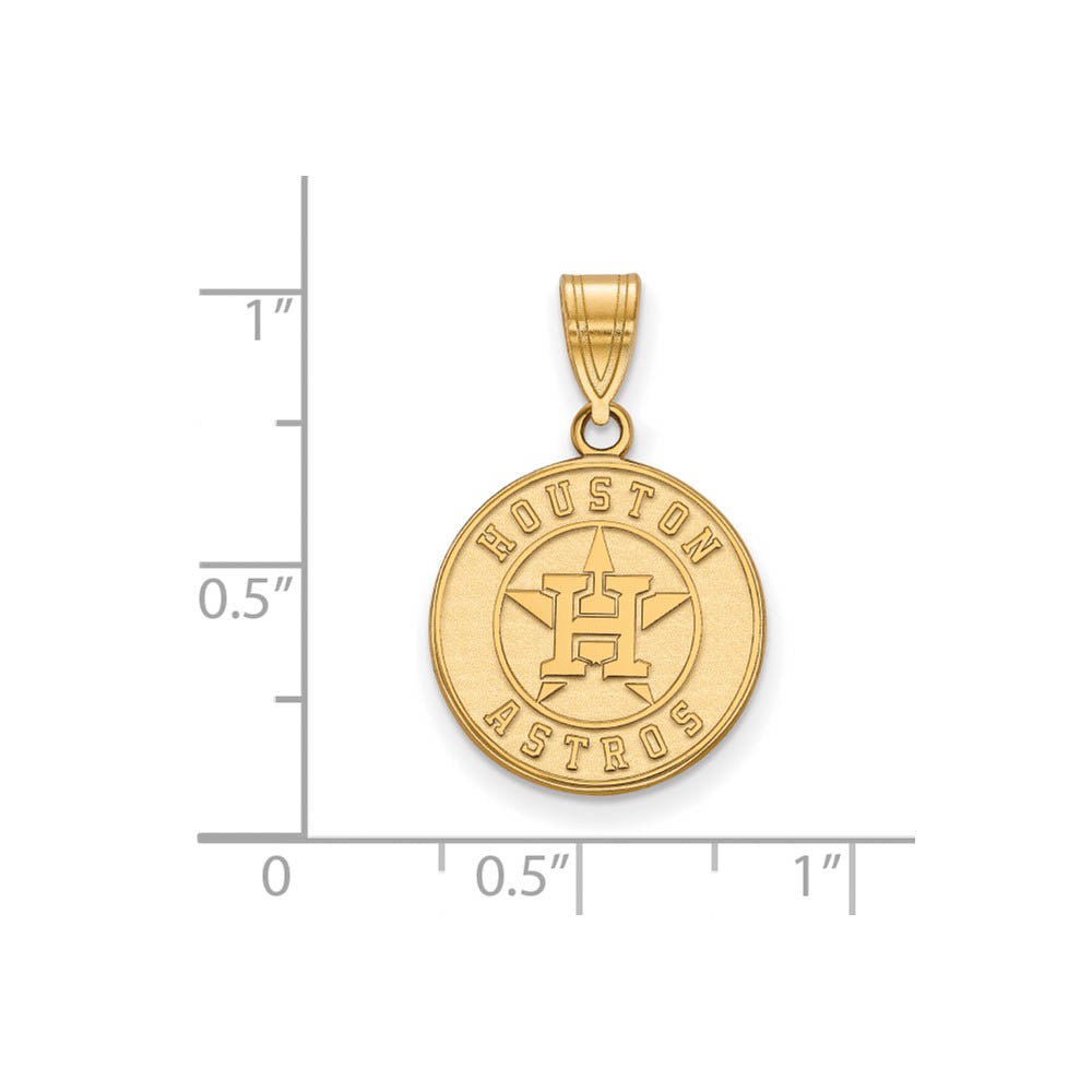 Alternate view of the 10K Yellow Gold MLB Houston Astros Medium Disc Pendant by The Black Bow Jewelry Co.