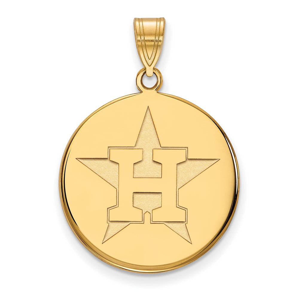 10K Yellow Gold MLB Houston Astros H Star Large Disc Pendant, Item P32002 by The Black Bow Jewelry Co.