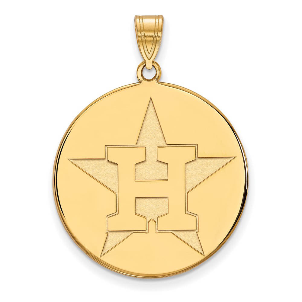 10K Yellow Gold MLB Houston Astros H Star Extra Large Disc Pendant, Item P32003 by The Black Bow Jewelry Co.
