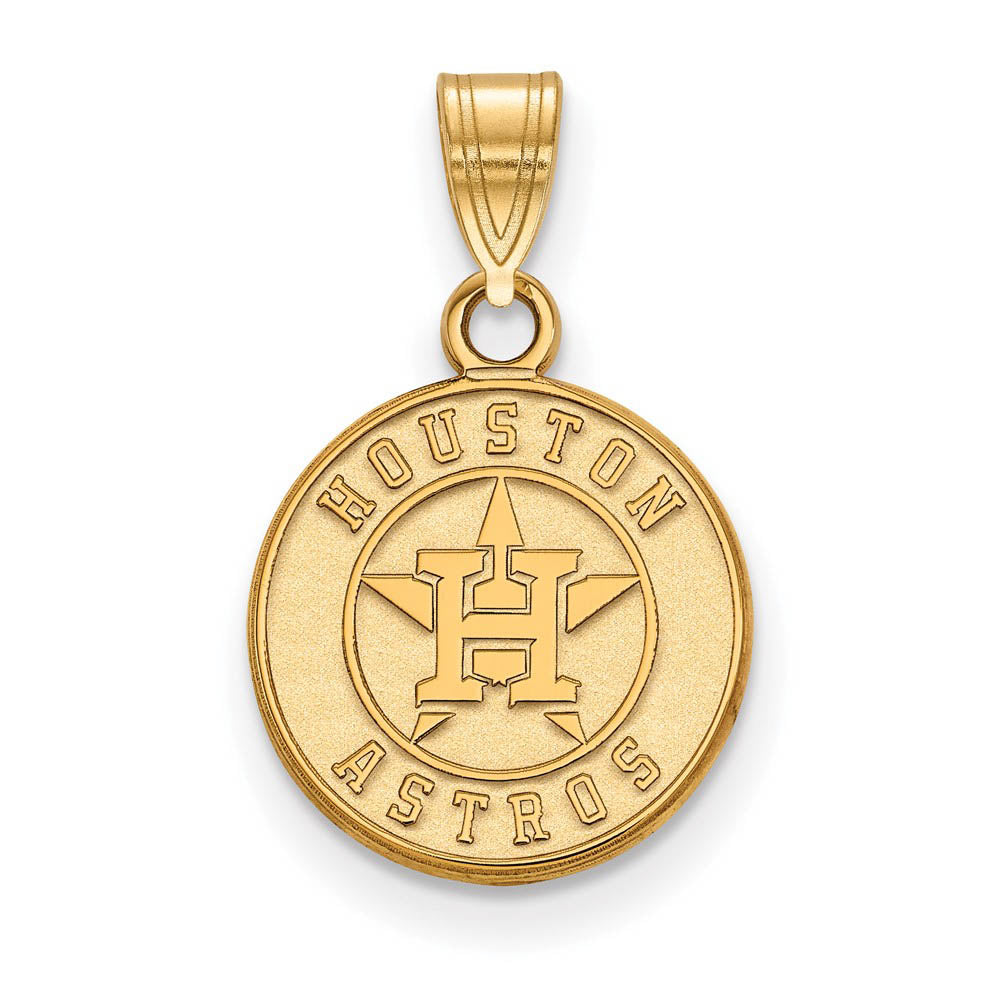 14K Gold Plated Silver MLB Houston Astros Small Disc Pendant, Item P32024 by The Black Bow Jewelry Co.