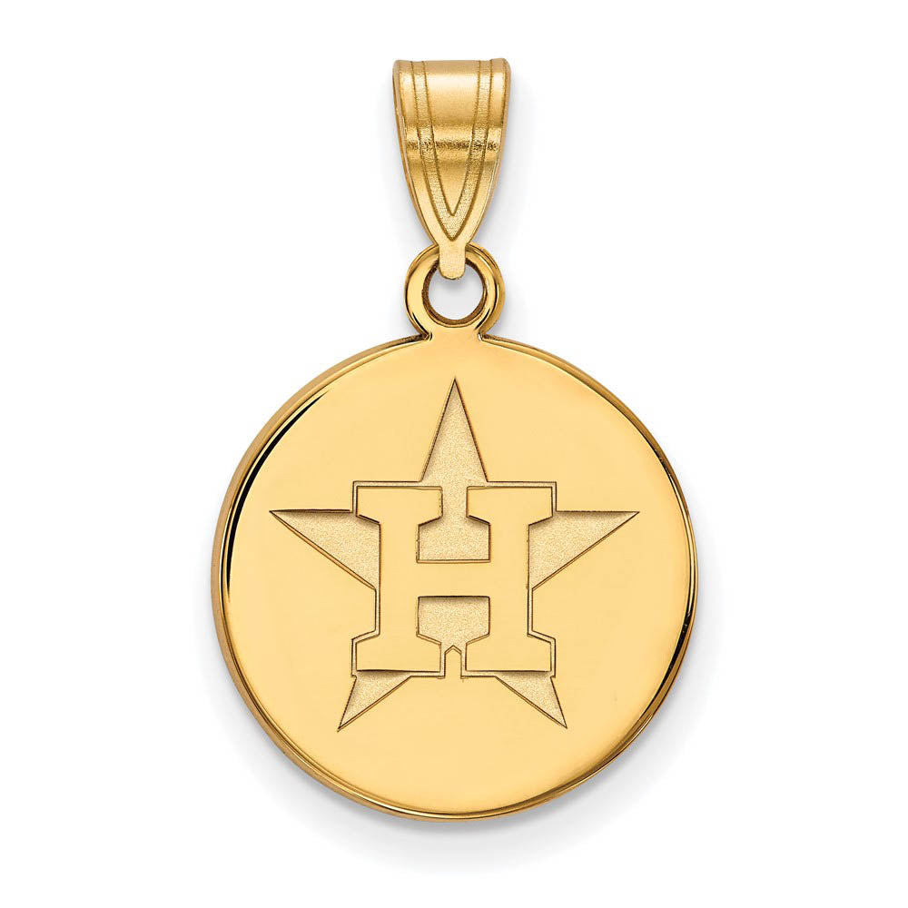 14K Gold Plated Silver MLB Houston Astros MD H Star Disc Pendant, Item P32031 by The Black Bow Jewelry Co.