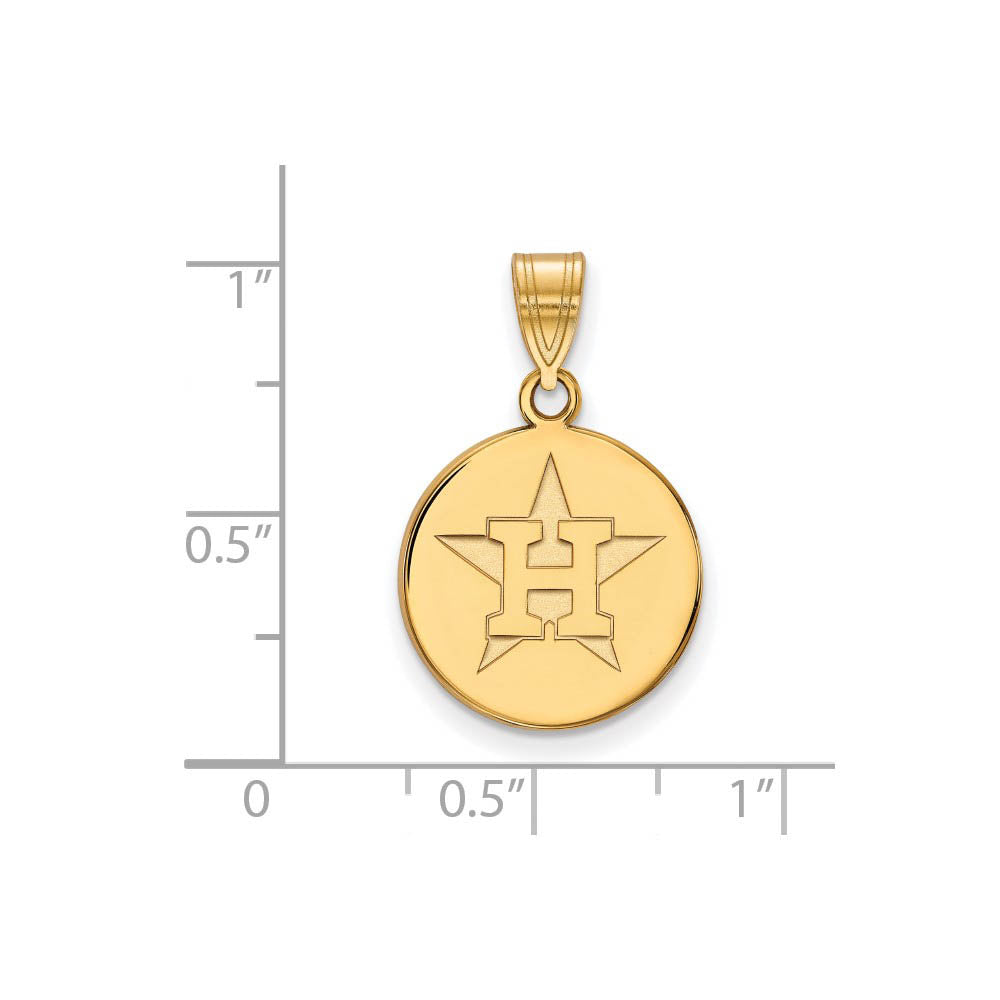 Alternate view of the 14K Gold Plated Silver MLB Houston Astros MD H Star Disc Pendant by The Black Bow Jewelry Co.