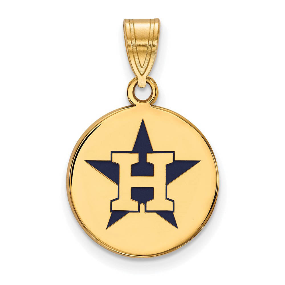 14K Gold Plated Silver MLB Houston Astros MD Enamel Star Disc Pendant, Item P32032 by The Black Bow Jewelry Co.