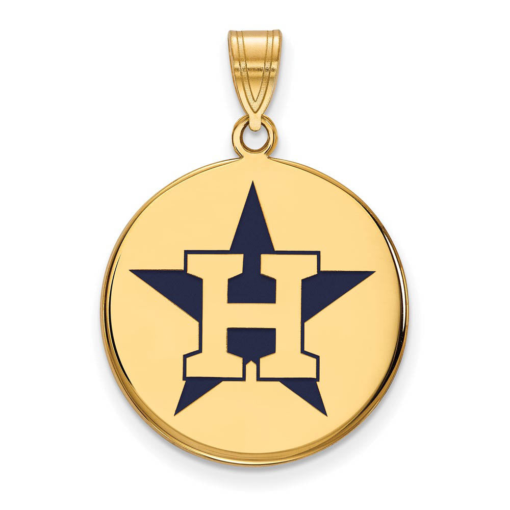 14K Gold Plated Silver MLB Houston Astros LG Enamel Star Disc Pendant, Item P32034 by The Black Bow Jewelry Co.