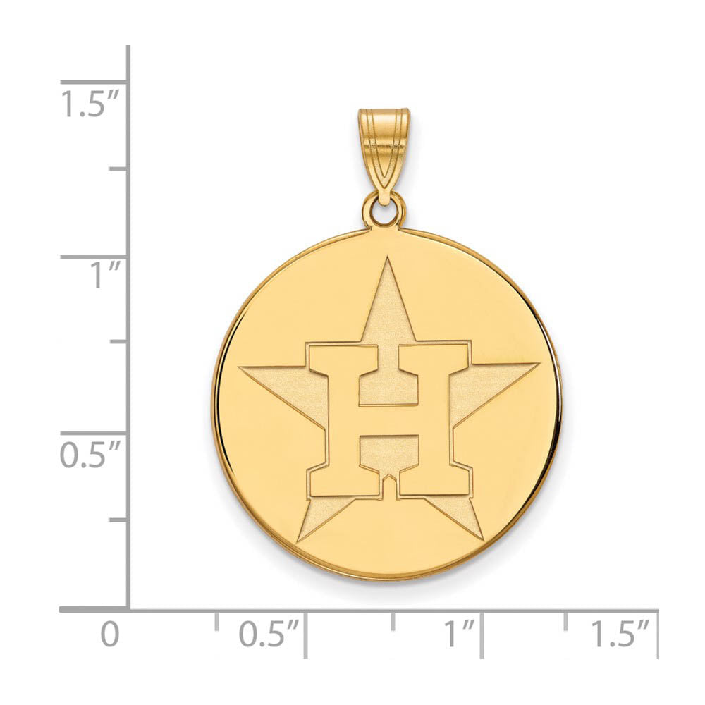 Alternate view of the 14K Gold Plated Silver MLB Houston Astros XL H Star Disc Pendant by The Black Bow Jewelry Co.