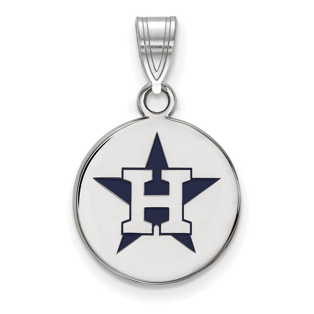 Sterling Silver MLB Houston Astros SM Enamel Star Disc Pendant, Item P32044 by The Black Bow Jewelry Co.