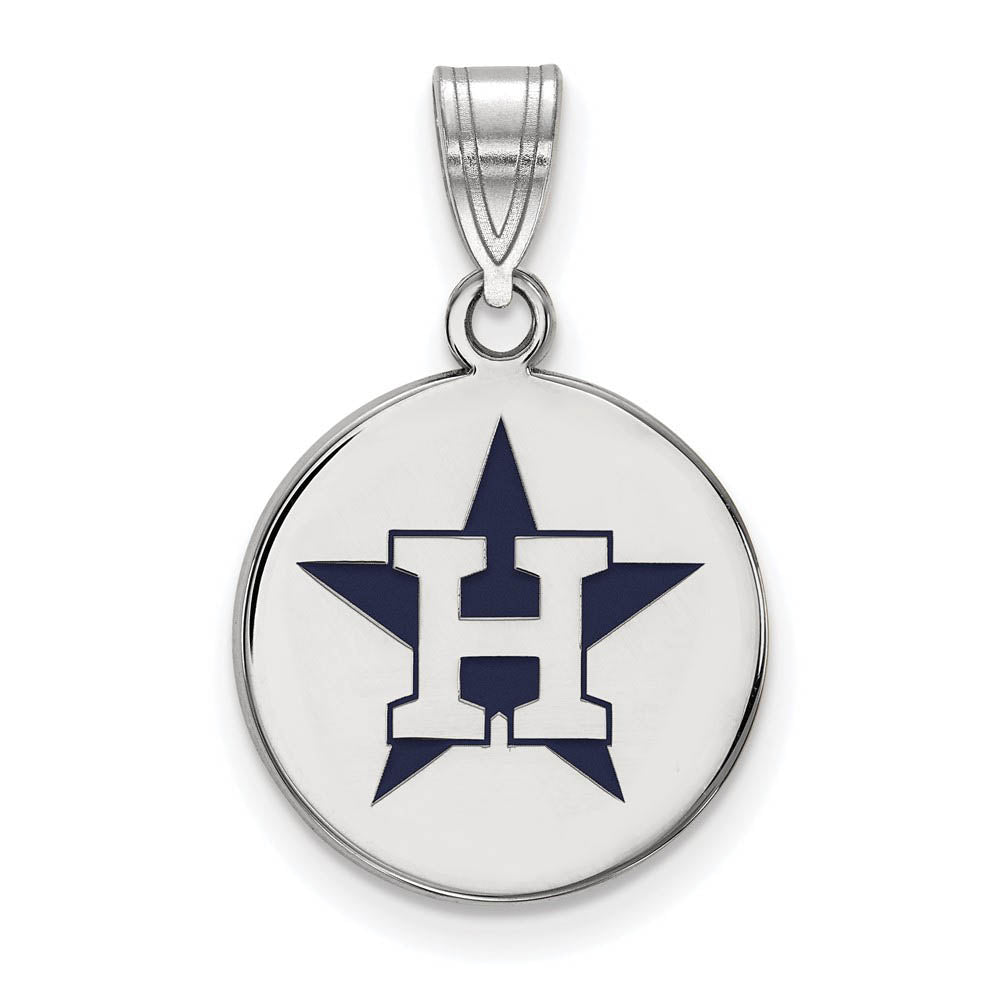 Sterling Silver MLB Houston Astros MD Enamel Star Disc Pendant, Item P32046 by The Black Bow Jewelry Co.