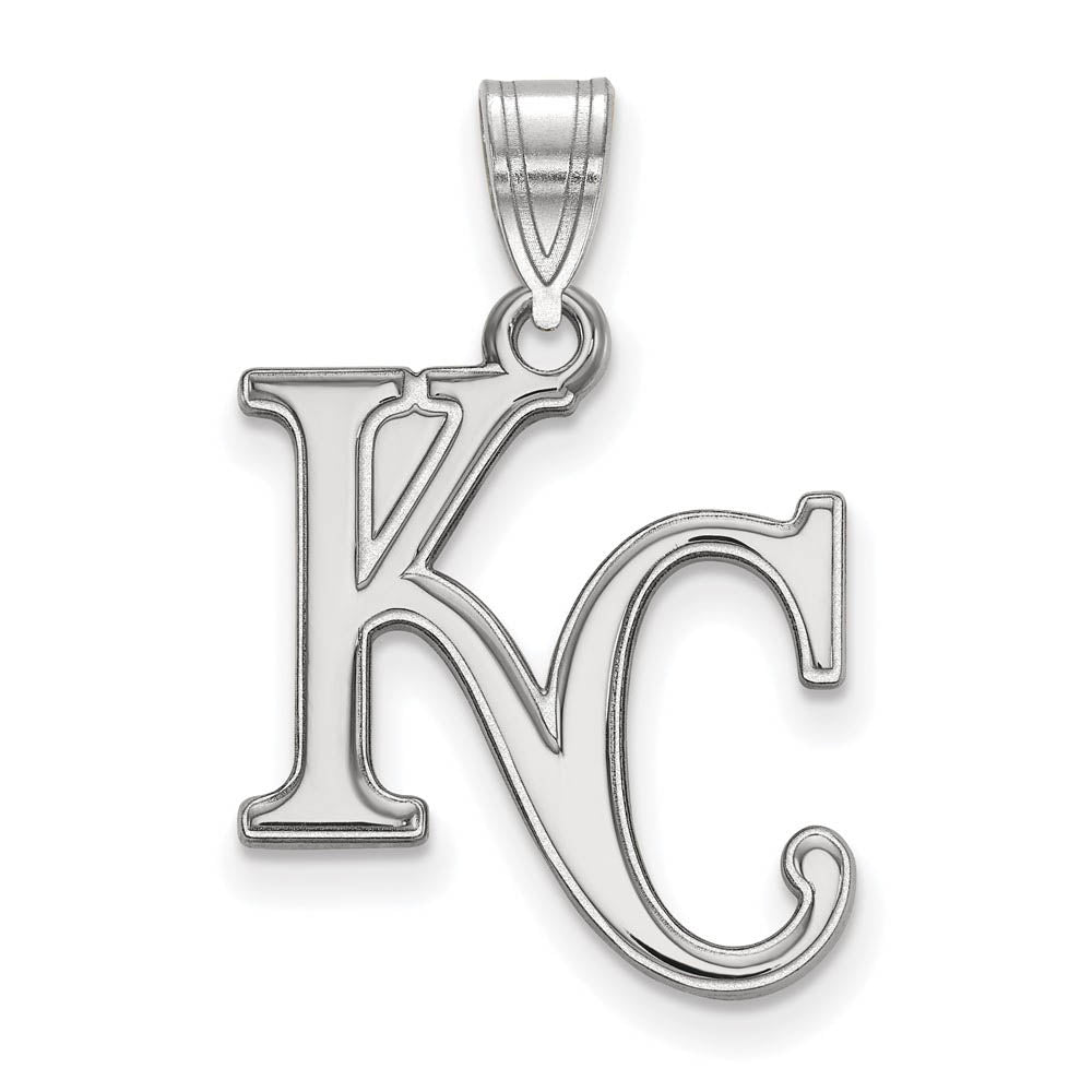 10K White Gold MLB Kansas City Royals Large KC Pendant, Item P32058 by The Black Bow Jewelry Co.