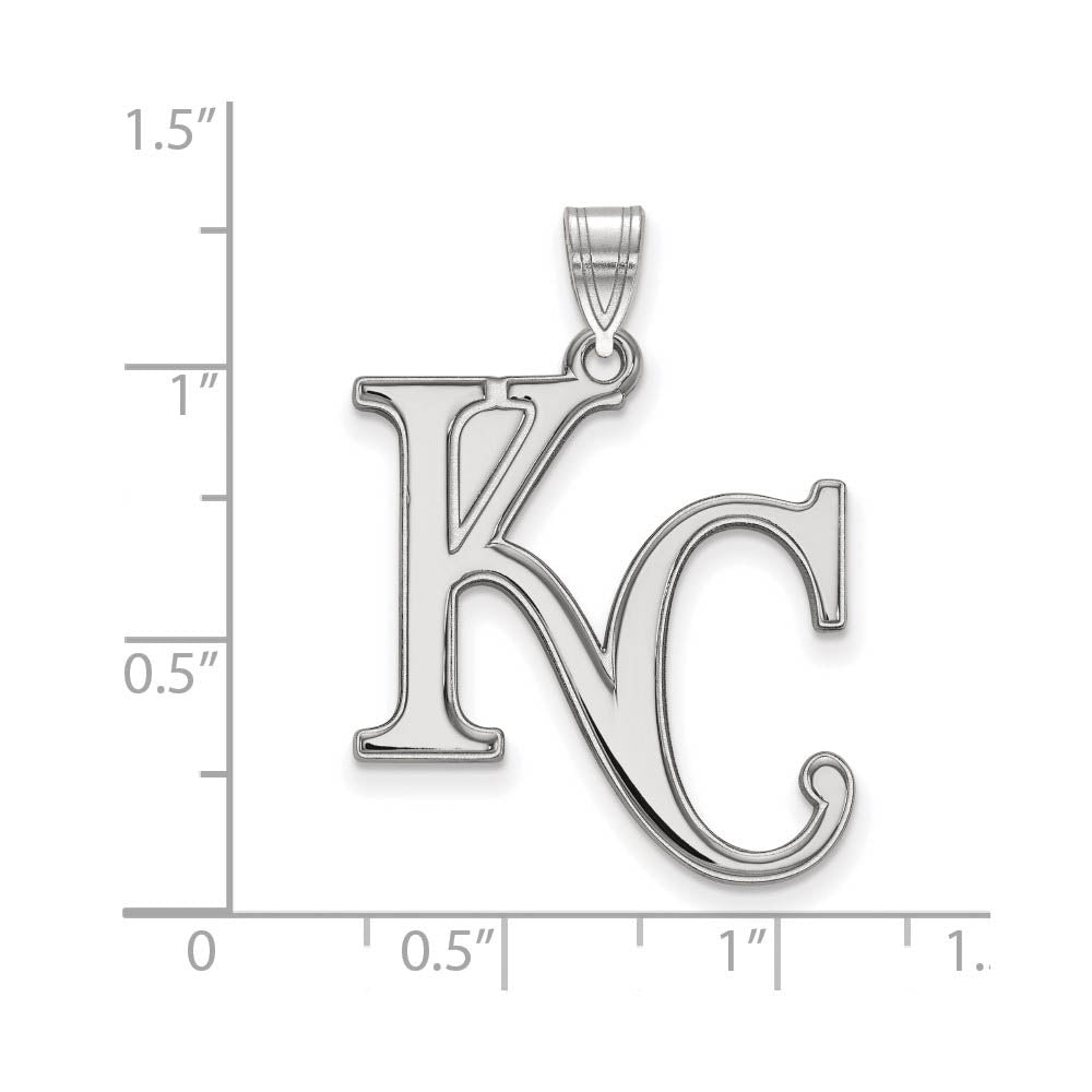 Alternate view of the 10K White Gold MLB Kansas City Royals Extra Large KC Pendant by The Black Bow Jewelry Co.