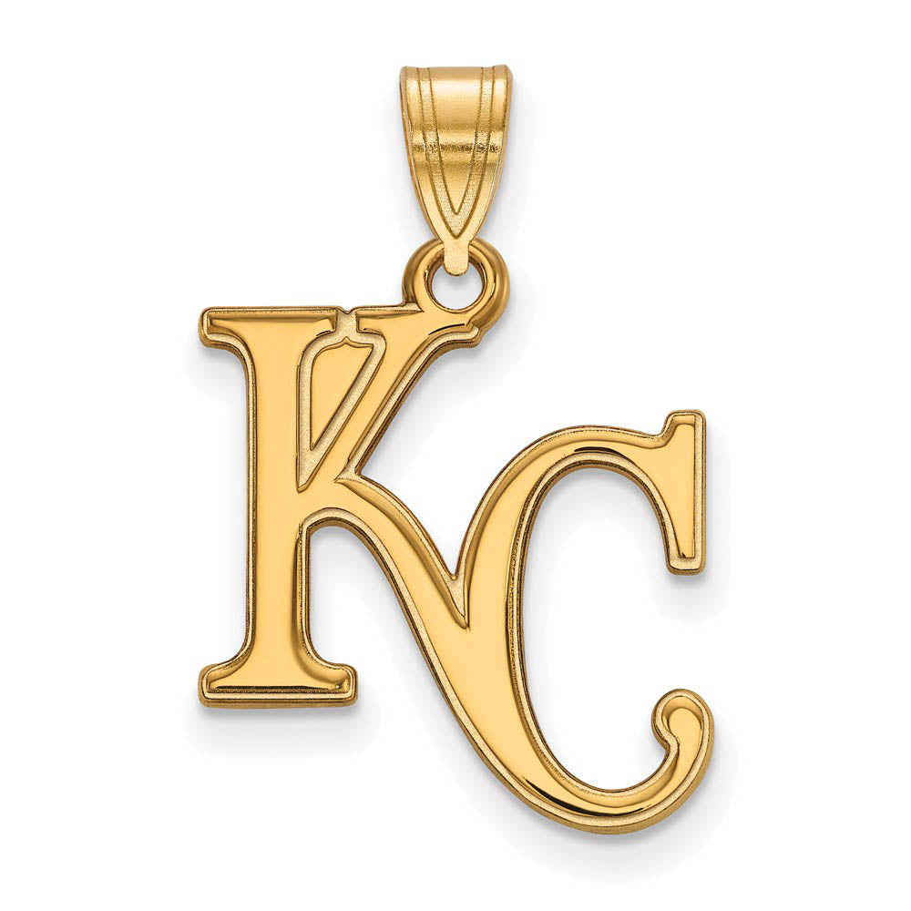 10K Yellow Gold MLB Kansas City Royals Large KC Pendant, Item P32067 by The Black Bow Jewelry Co.