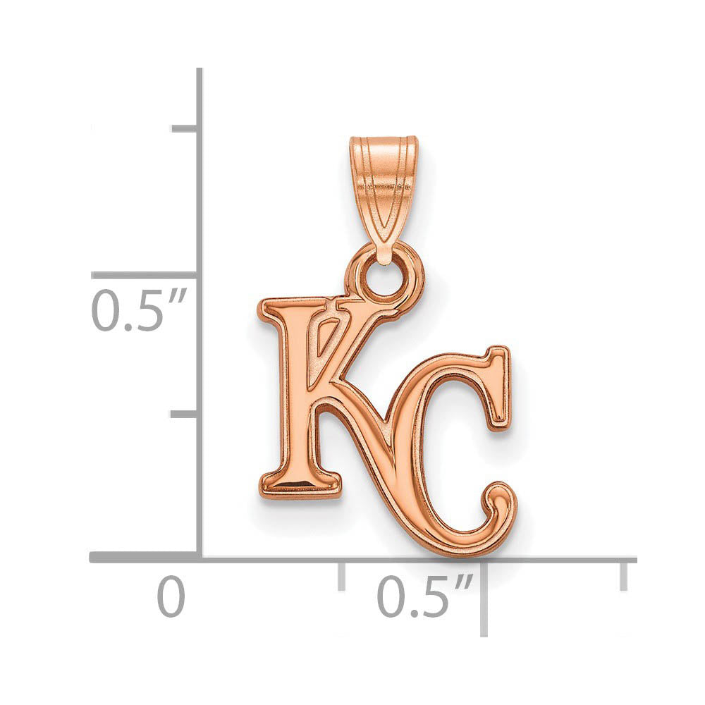 Alternate view of the 14K Rose Gold MLB Kansas City Royals Small KC Pendant by The Black Bow Jewelry Co.
