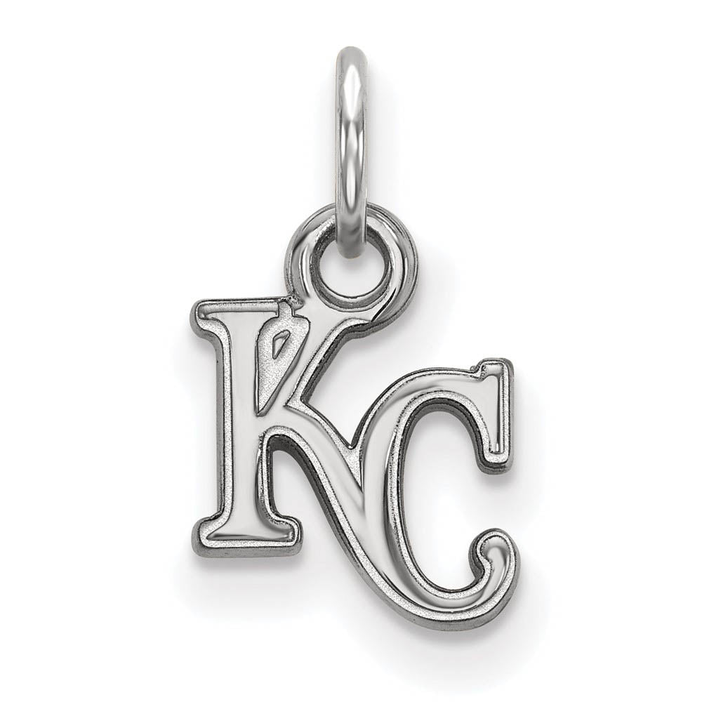 14K White Gold MLB Kansas City Royals XS (Tiny) KC Charm, Item P32074 by The Black Bow Jewelry Co.
