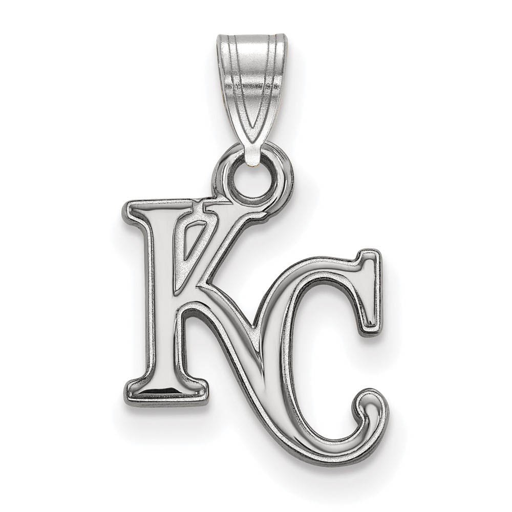 14K White Gold MLB Kansas City Royals Small KC Pendant, Item P32075 by The Black Bow Jewelry Co.