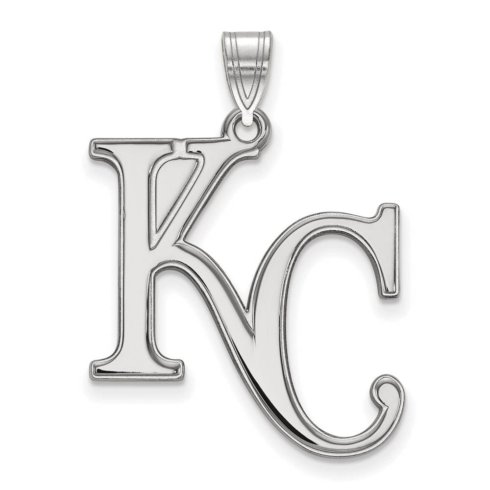 14K White Gold MLB Kansas City Royals Extra Large KC Pendant, Item P32078 by The Black Bow Jewelry Co.