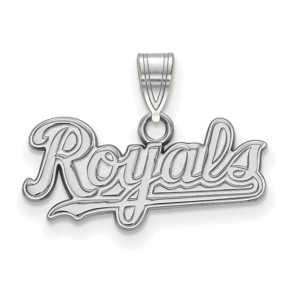 14K White Gold MLB Kansas City Royals Small Script Pendant, Item P32082 by The Black Bow Jewelry Co.