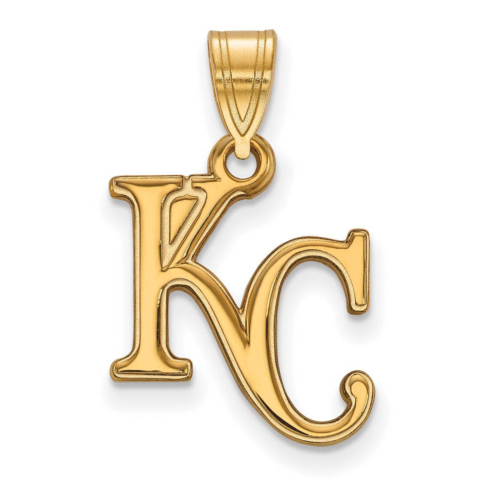 14K Yellow Gold MLB Kansas City Royals Medium KC Pendant, Item P32085 by The Black Bow Jewelry Co.