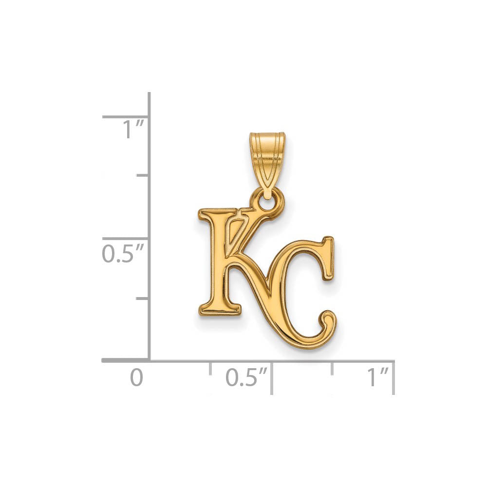 Alternate view of the 14K Yellow Gold MLB Kansas City Royals Medium KC Pendant by The Black Bow Jewelry Co.