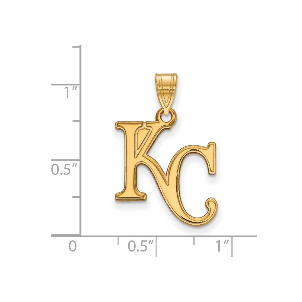 Alternate view of the 14K Yellow Gold MLB Kansas City Royals Large KC Pendant by The Black Bow Jewelry Co.