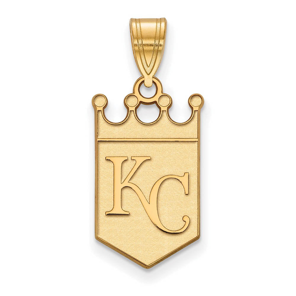 14K Yellow Gold MLB Kansas City Royals LG Crown Home Plate Pendant, Item P32090 by The Black Bow Jewelry Co.