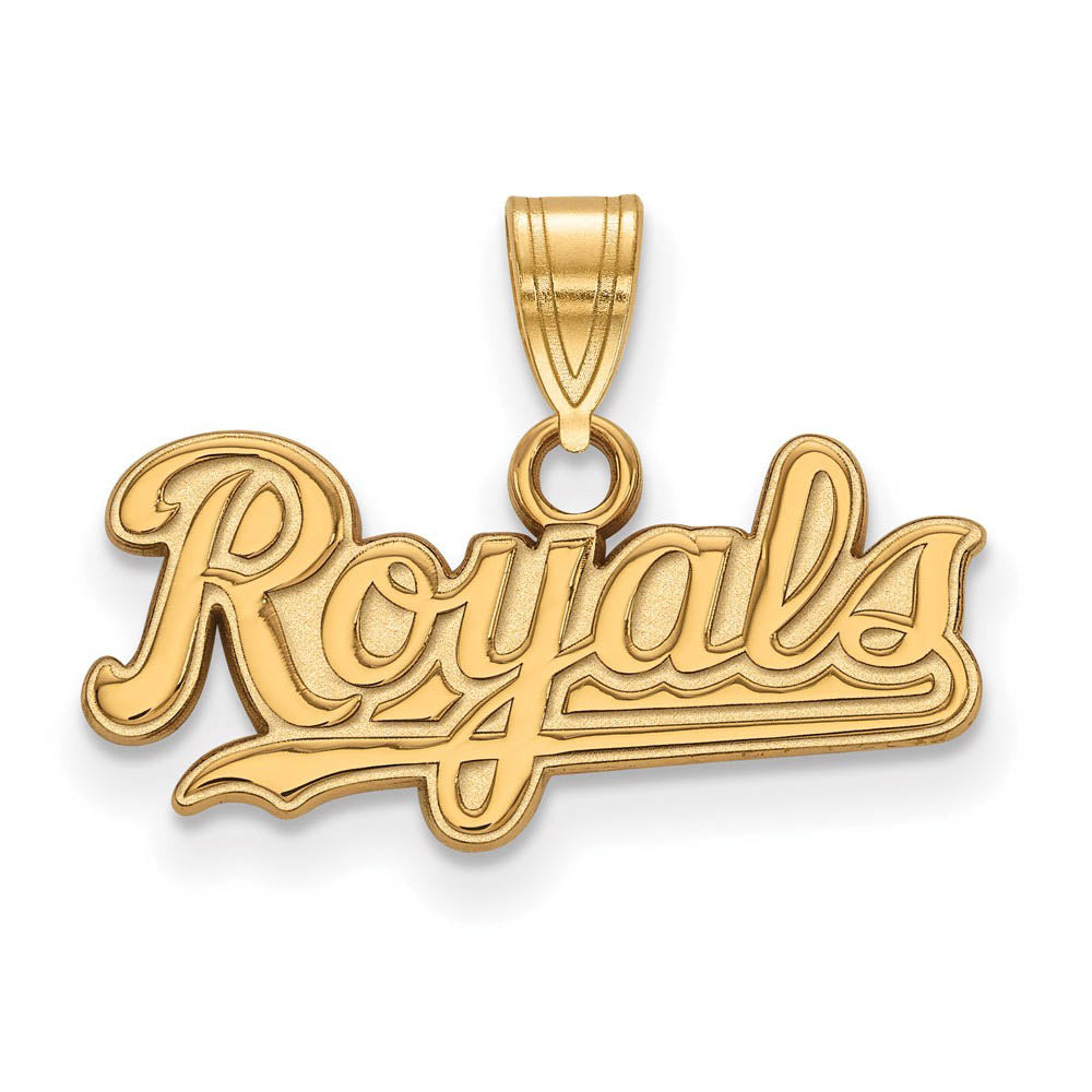 14K Yellow Gold MLB Kansas City Royals Small Script Pendant, Item P32091 by The Black Bow Jewelry Co.