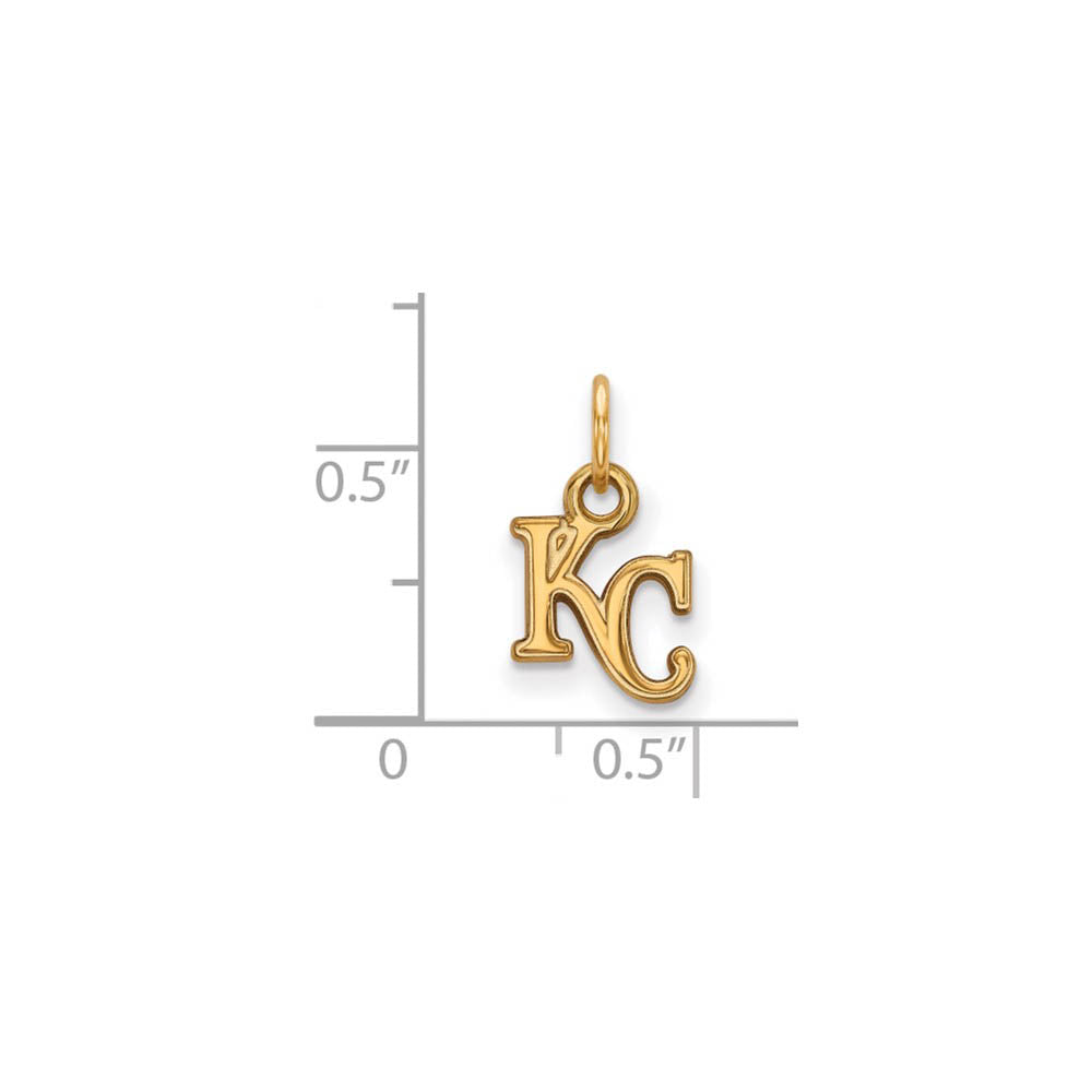 Alternate view of the 14K Gold Plated Silver MLB Kansas City Royals XS (Tiny) KC Charm by The Black Bow Jewelry Co.