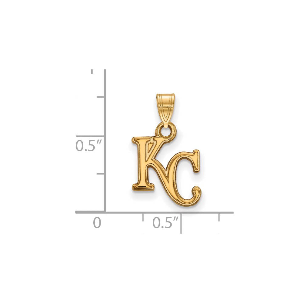 Alternate view of the 14K Gold Plated Silver MLB Kansas City Royals SM KC Pendant by The Black Bow Jewelry Co.