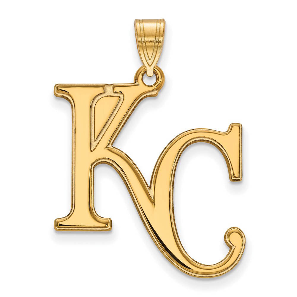 14K Gold Plated Silver MLB Kansas City Royals XL KC Pendant, Item P32096 by The Black Bow Jewelry Co.