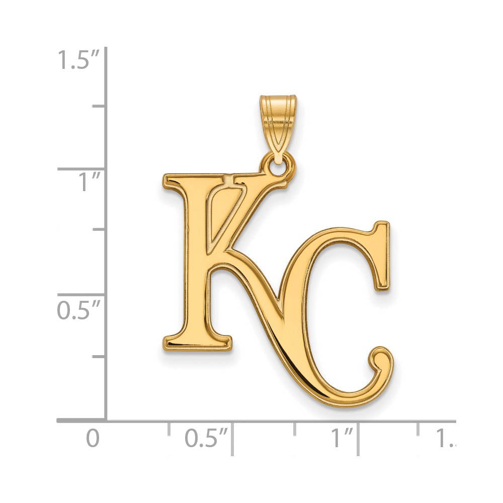 Alternate view of the 14K Gold Plated Silver MLB Kansas City Royals XL KC Pendant by The Black Bow Jewelry Co.