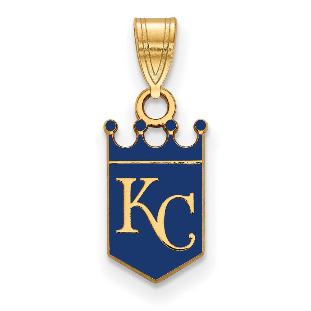 14K Gold Plated Silver MLB Kansas City Royals SM Enamel Crown Pendant, Item P32100 by The Black Bow Jewelry Co.