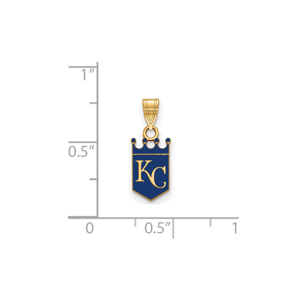 Alternate view of the 14K Gold Plated Silver MLB Kansas City Royals SM Enamel Crown Pendant by The Black Bow Jewelry Co.