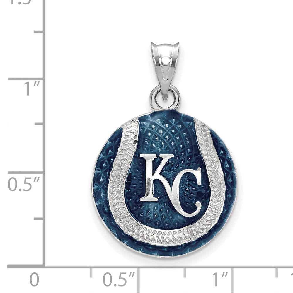 Alternate view of the Sterling Silver MLB Kansas City Royals LG Baseball Enamel Pendant by The Black Bow Jewelry Co.