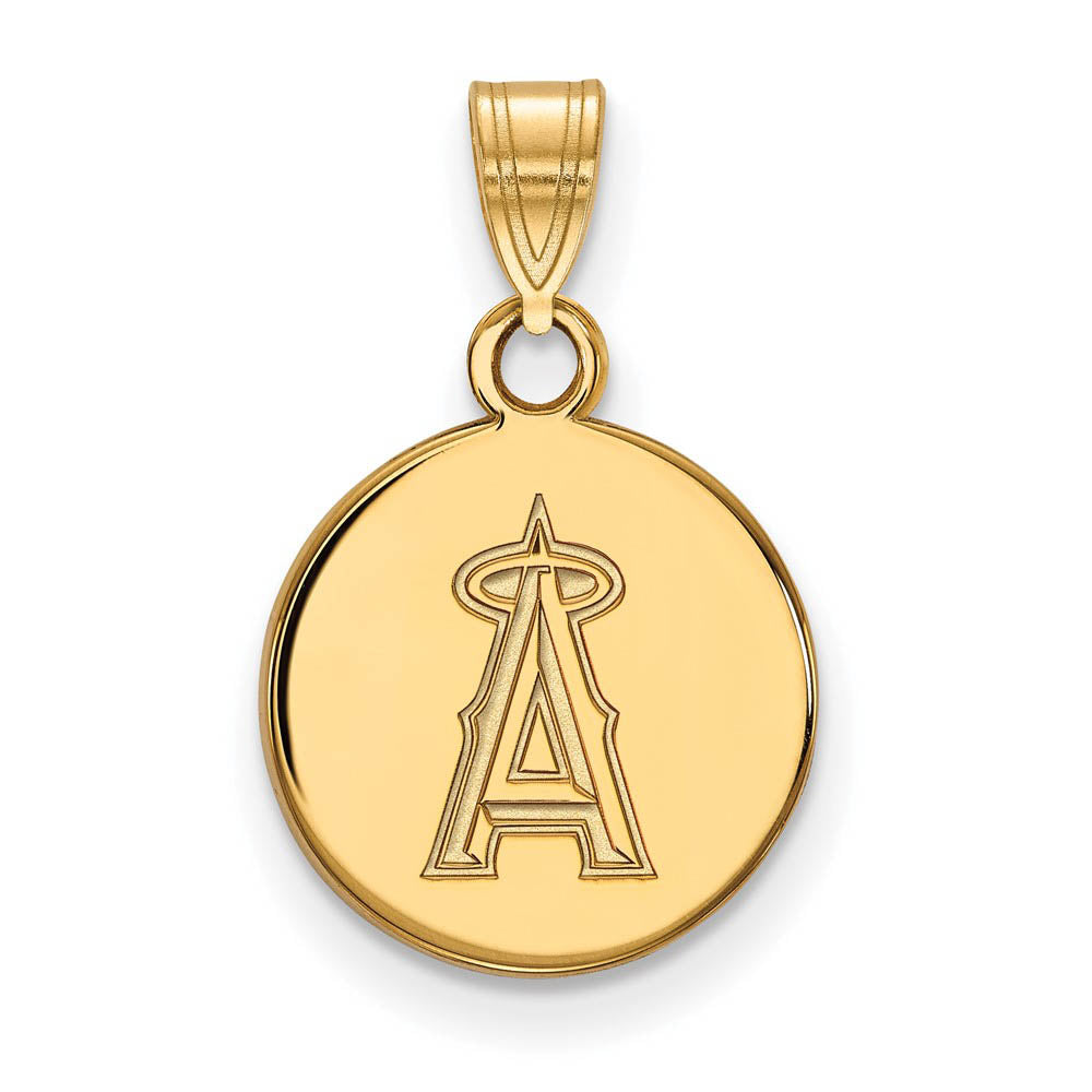 10K Yellow Gold MLB Los Angeles Angels Small Disc Pendant, Item P32125 by The Black Bow Jewelry Co.