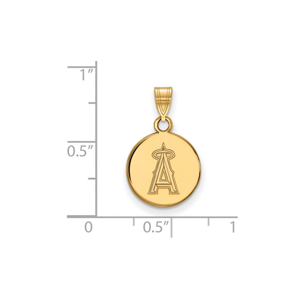 Alternate view of the 10K Yellow Gold MLB Los Angeles Angels Small Disc Pendant by The Black Bow Jewelry Co.