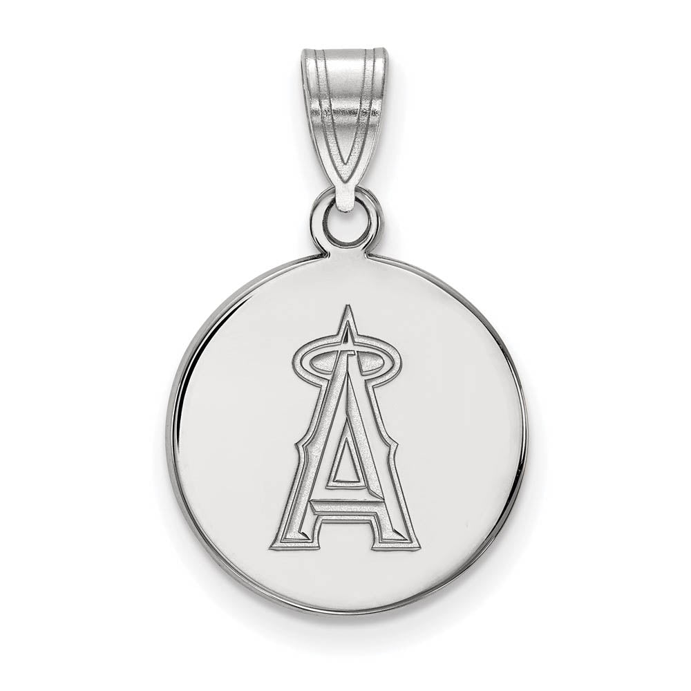 14K White Gold MLB Los Angeles Angels Medium Disc Pendant, Item P32132 by The Black Bow Jewelry Co.