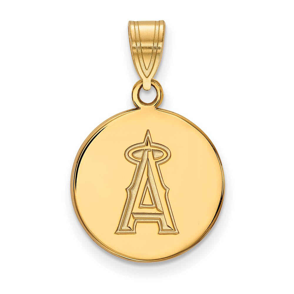 14K Yellow Gold MLB Los Angeles Angels Medium Letter A Disc Pendant, Item P32137 by The Black Bow Jewelry Co.
