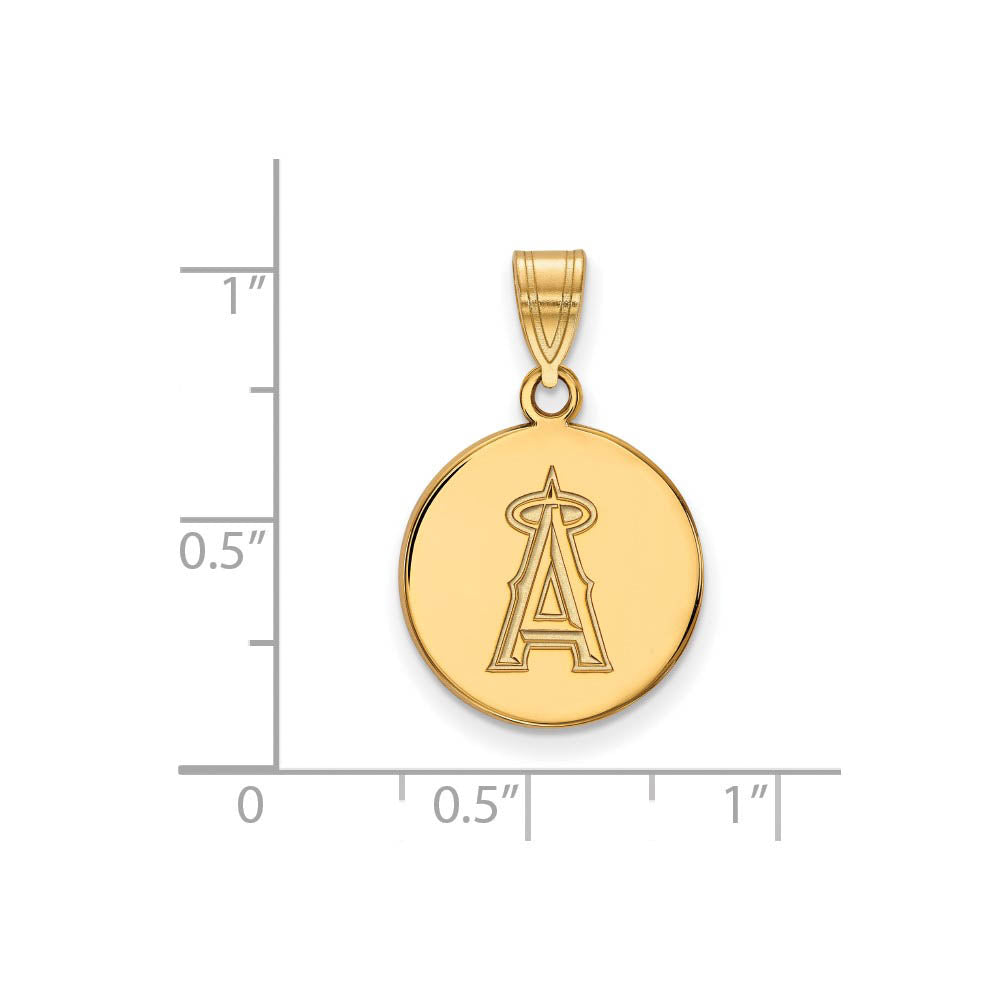 Alternate view of the 14K Yellow Gold MLB Los Angeles Angels Medium Letter A Disc Pendant by The Black Bow Jewelry Co.