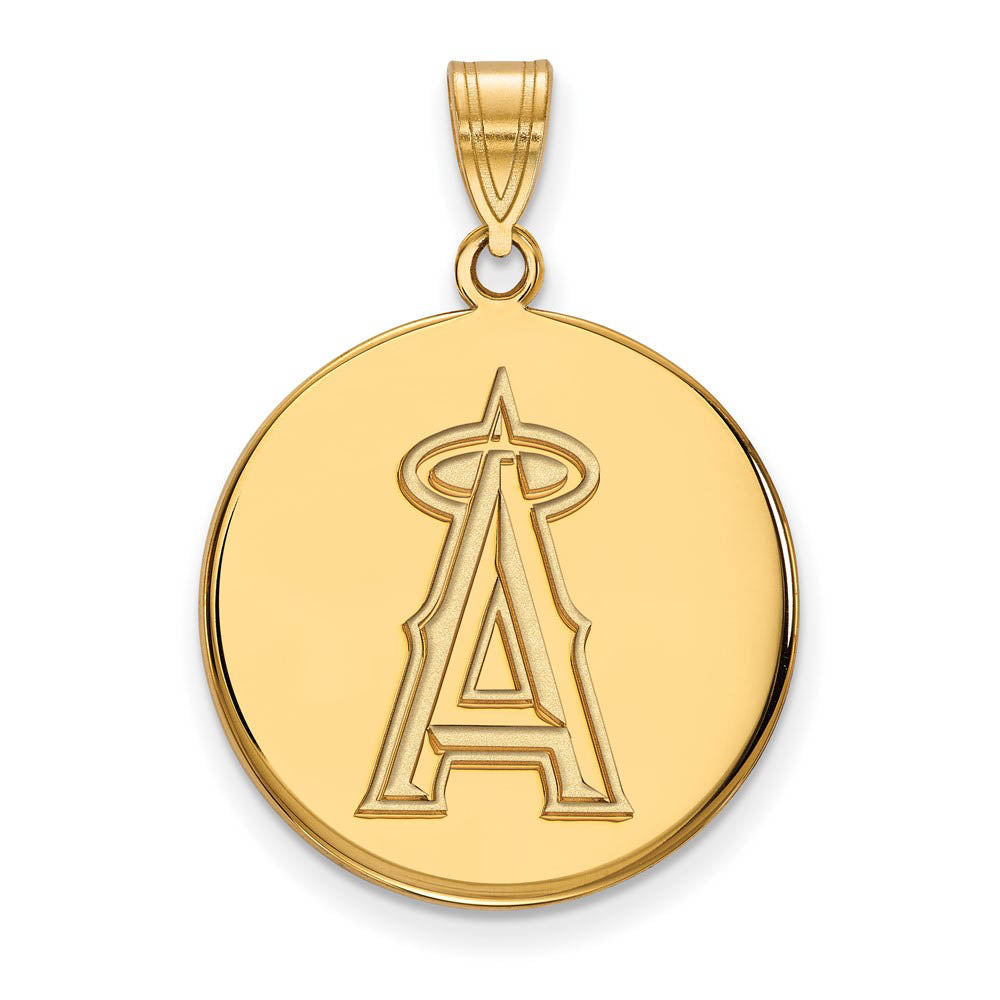 14K Yellow Gold MLB Los Angeles Angels Large Letter A Disc Pendant, Item P32138 by The Black Bow Jewelry Co.
