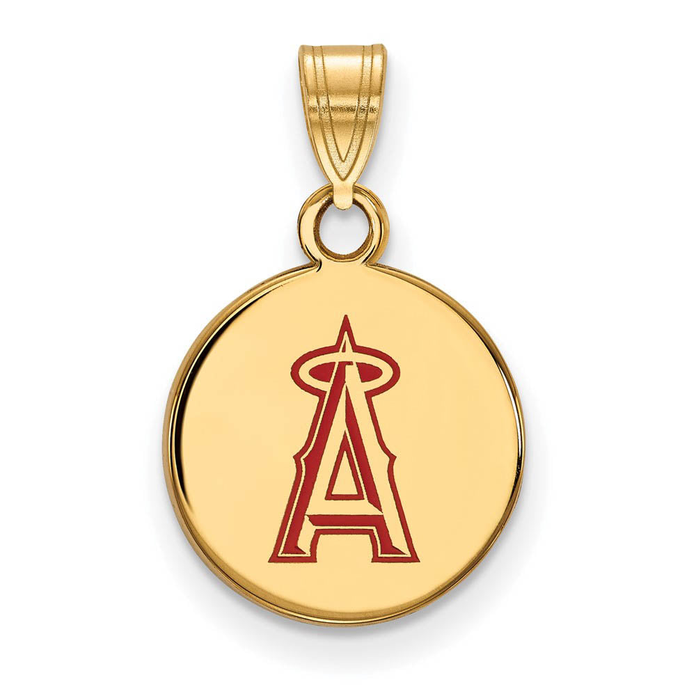 14K Gold Plated Silver MLB Los Angeles Angels SM Enamel A Disc Pendant, Item P32145 by The Black Bow Jewelry Co.