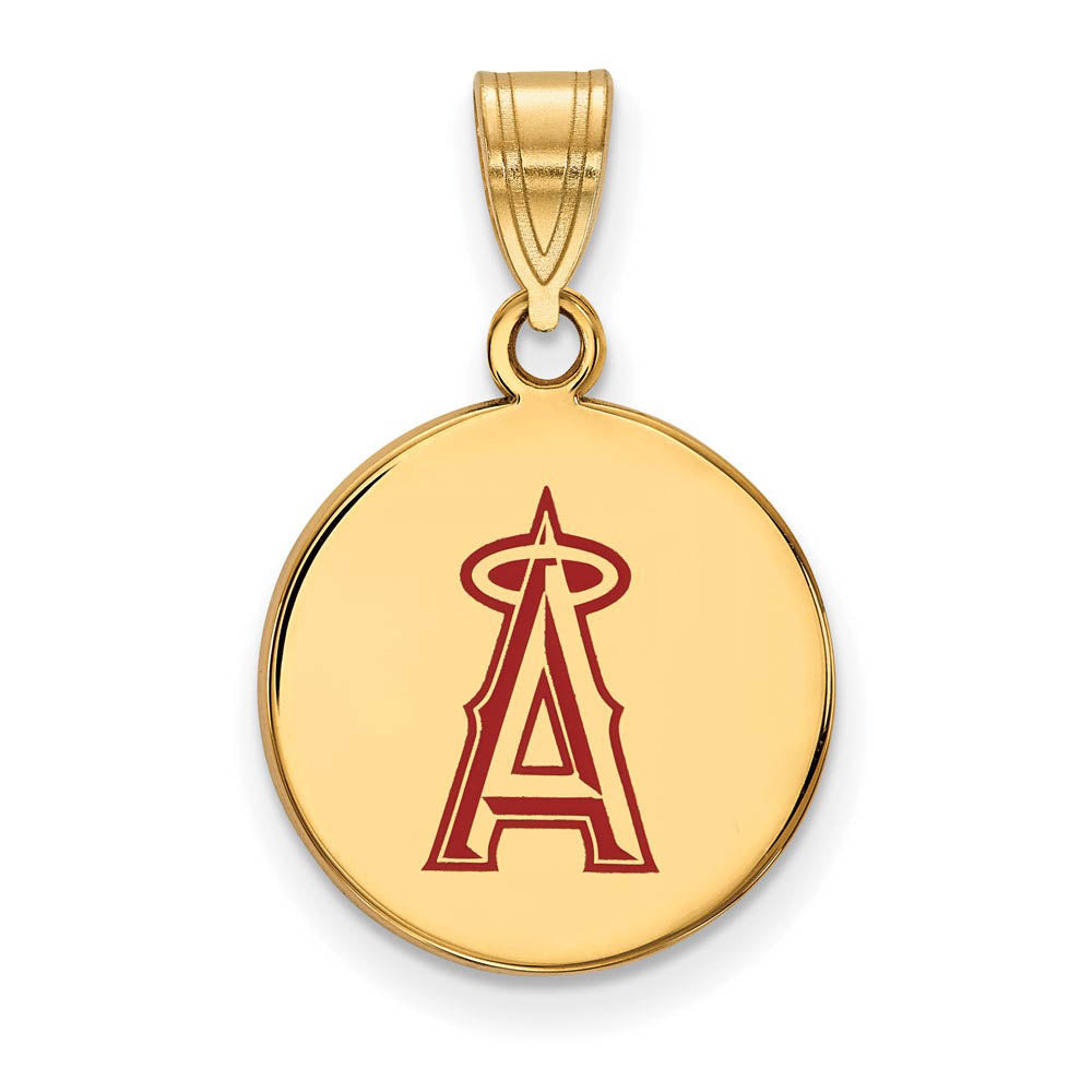 14K Gold Plated Silver MLB Los Angeles Angels MD Enamel A Disc Pendant, Item P32147 by The Black Bow Jewelry Co.