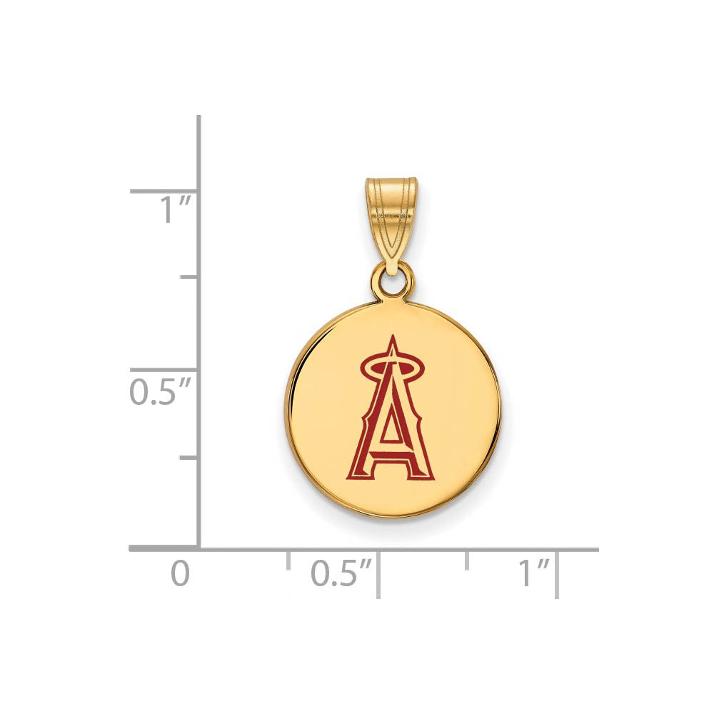 Alternate view of the 14K Gold Plated Silver MLB Los Angeles Angels MD Enamel A Disc Pendant by The Black Bow Jewelry Co.