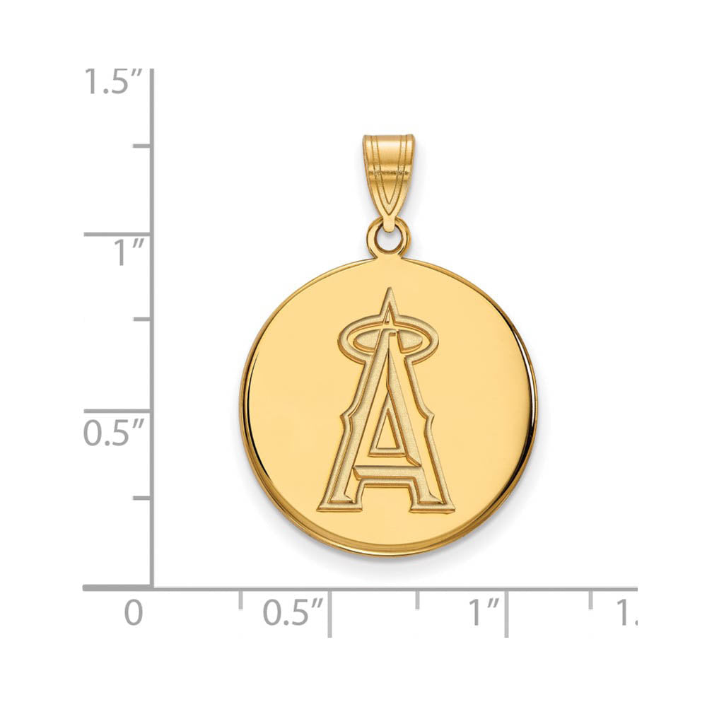 Alternate view of the 14K Gold Plated Silver MLB Los Angeles Angels LG Letter A Disc Pendant by The Black Bow Jewelry Co.