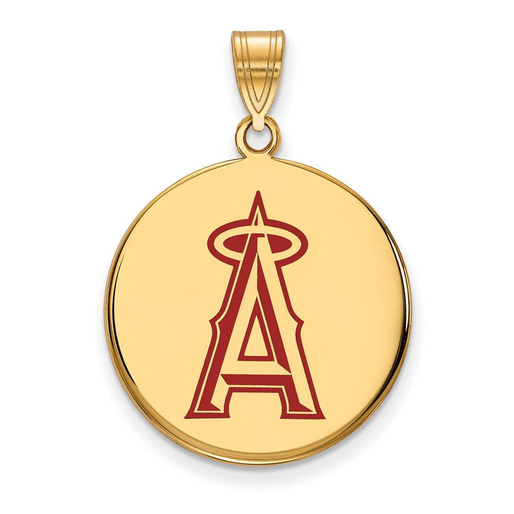 14K Gold Plated Silver MLB Los Angeles Angels LG Enamel A Disc Pendant, Item P32149 by The Black Bow Jewelry Co.