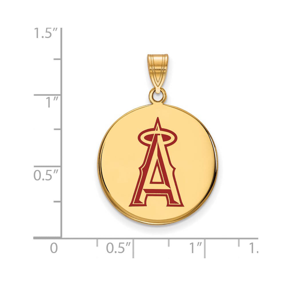 Alternate view of the 14K Gold Plated Silver MLB Los Angeles Angels LG Enamel A Disc Pendant by The Black Bow Jewelry Co.