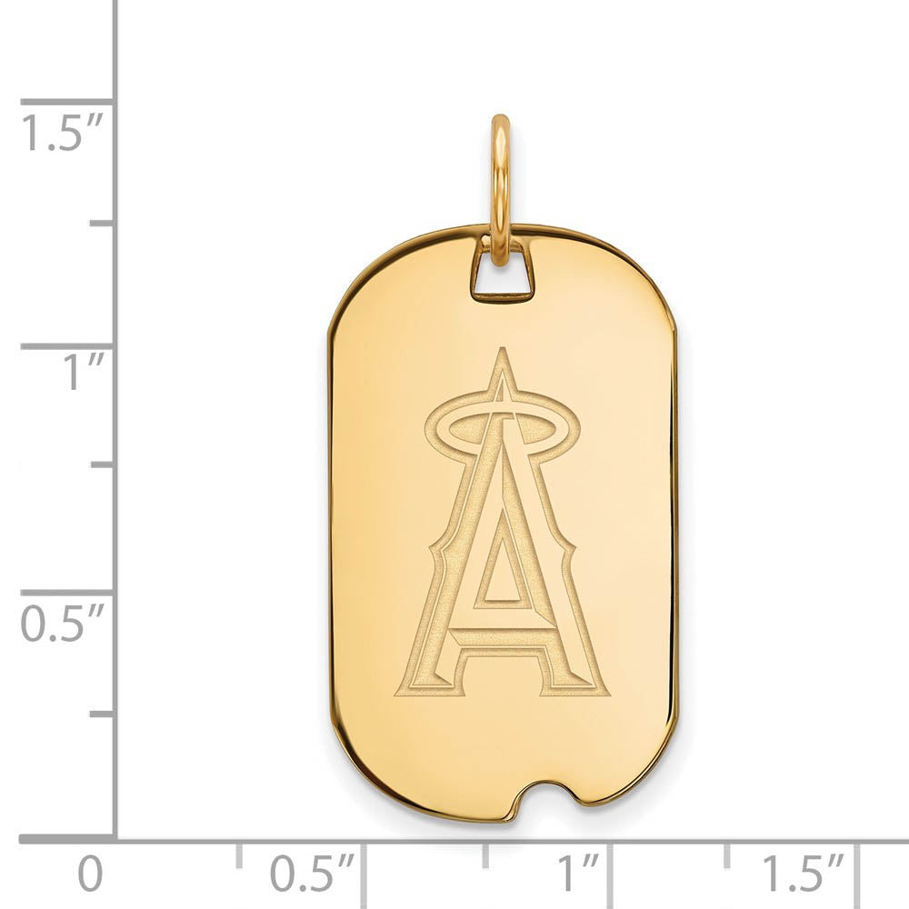 Alternate view of the 14K Gold Plated Silver MLB Los Angeles Angels Small Dog Tag Pendant by The Black Bow Jewelry Co.