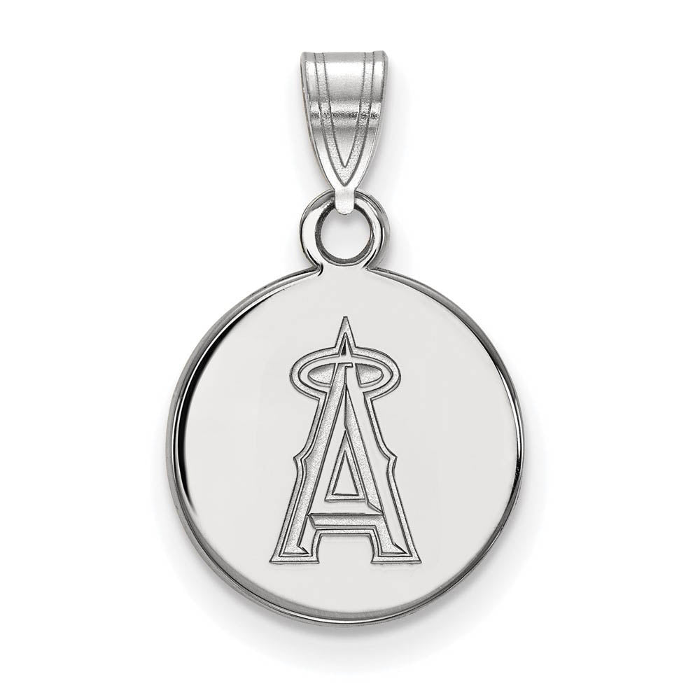 Sterling Silver MLB Los Angeles Angels SM Letter A Disc Pendant, Item P32156 by The Black Bow Jewelry Co.